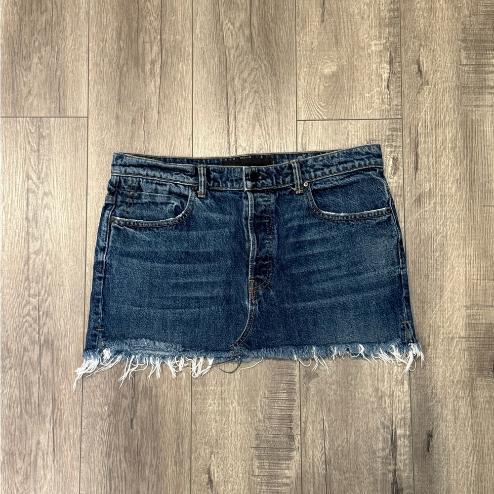 Alexander Wang - Dark Denim Frayed Hem Mini Skirt
